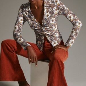 NWT Anthropologie Maeve Retro Floral Bunched button down Blouse.